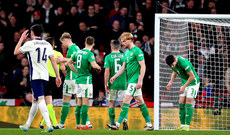 Liam Scales leaves the pitch after being sent off 17/11/2024