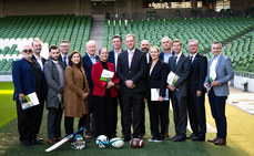 Catherine Martin TD and Thomas Byrne TD pictured with representatives from Irish sporting organisations during the launch 17/10/2024