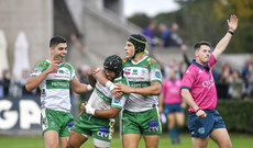 Rhyno Smith celebrates scoring a try with Ignacio Mendy and Nacho Brex 12/10/2024