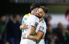 Ruairi Keating celebrates after scoring his side's first goal with Greg Bolger 18/10/2024