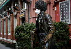 A view of the statue of Phil Lynott with a mask on as a result of the Coronavirus Epidemic 19/3/2020