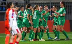 Kyra Carusa celebrates scoring their second goal with teammates 25/10/2024