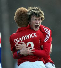Jamie Tobin (facing) congratulates Luke Chadwick 4/3/2009