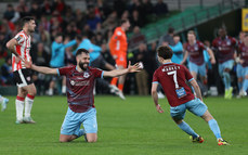 David Webster celebrates at the final whistle with Darragh Markey 10/11/2024