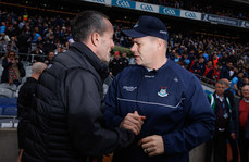 Brian Dooher and Dessie Farrell shake hands after the game 24/3/2024