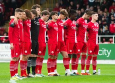 Sligo Rovers observe a minute’s silence in memory of the late Tommie Gorman before the game 28/6/2024