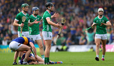 David Reidy, William O'Donoghue, Conor Boylan and Klye Hayes react as Tipperary are award a free at the end of the game to equalise 21/5/2023 
