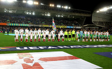 The teams during the anthems 15/10/2024