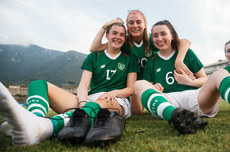 Shauna Fox celebrates after the game with Ellerose O’Flaherty and Sadhbh Doyle 7/7/2019
