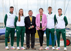 David Wilkins and Annalise Murphy with 2024 Olympians Finn Lynch and Eve McMahon, Robert Dickson and Sean Waddilove18/6/2024