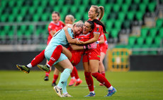 Kate Mooney, Amanda McQuillan and Alex Kavanagh celebrate at the final whistle 20/10/2024 