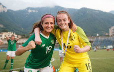 Zoe McGlynn celebrates after the game with Naoisha McAloon 7/7/2019