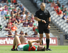 Referee Conor Lane checks on Mayo's Aidan O'Shea 25/7/2021