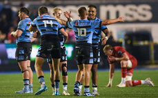 Cardiff players celebrate at the final whistle 26/10/2024