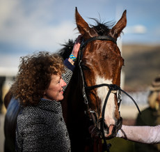 Lucinda Russell celebrates with Corach Rambler after winning 13/3/2023
