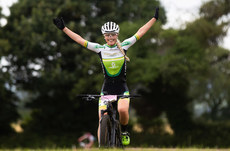 Caoimhe May of Orwell Wheelers Cycling Club celebrates after winning the Women’s Cycling Ireland Cross-Country National Championships hosted by Bellurgan Wheelers. 24/7/2022