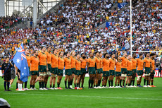 Australia players stand for the national anthem 17/9/2023