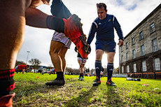 Leo Colgan checks Dublin University's players studs before the game  26/1/2019