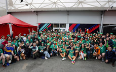 Ireland players celebrate victory and qualification for the 2024 Paris Olympic Games with supporters 14/5/2023