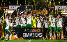 Cork City celebrate winning the SSE Airtricity League First Division 18/10/2024