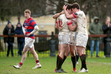 Micheal O'Kennedy and Jack Kelly celebrate with Phil Murphy after he scored a try  26/1/2019