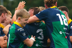 The Ballynahinch players celebrate scoring a try 16/9/2023