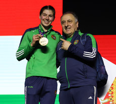 Aoife O’Rourke with her gold medal and coach Zaur Antia 27/4/2024