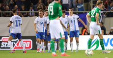 Petros Mantalos celebrates scoring his sides second goal with teammates 13/10/2024