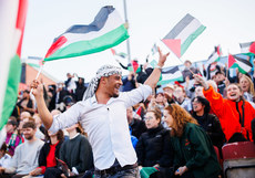 Loiy Maher from Palestine cheers on during the game 15/5/2024