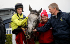 Barry Connell and MJ Matthew O’Sullivan with Espanito Bello in the parade ring after winning 12/3/2023