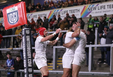 Jacob Stockdale celebrates scoring a try with Werner Kok and Mike Lowry 18/10/2024