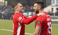 Joe Gormley celebrates scoring a penalty with Taylor Patrick Steven 9/11/2024