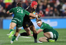 Michael Lowry with Connacht's Caolin Blade and Cathal Forde 12/10/2024