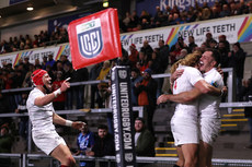 Jacob Stockdale celebrates scoring a try with Werner Kok and Mike Lowry 18/10/2024