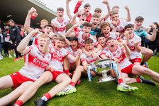 Derry celebrate winning with the Tom Markham Cup 7/7/2024