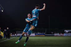 Dylan Watts celebrates after scoring his side's first goal of the match with Aaron McEneff 27/10/2024