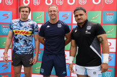 Dan du Plessis, Andrew Brace and Sione Tuipulotu at the coin toss 26/10/2024