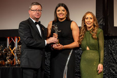 2024 PwC Camogie Soaring Stars Winner, Jenny Grace with Brian Molloy and Marie Coady 15/11/2024