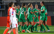 Kyra Carusa celebrates scoring their second goal with teammates 25/10/2024