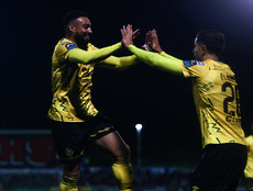 Jake Mulraney celebrates after scoring his side's second goal of the match with Zachary Elbouzedi 14/10/2024