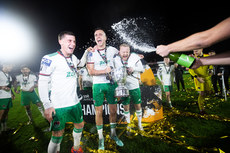 Evan McLaughlin, Charlie Lyons and Jack Doherty celebrate winning the league 18/10/2024