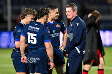 Sean Everitt celebrates after the game with Darcy Graham, Wes Goosen and Sione Tuipulotu 19/10/2024