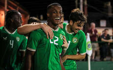 Aidomo Emakhu celebrates scoring the winner with teammates 8/9/2023