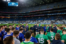 Jarlath Burns speaks to both teams after the game 19/10/2024