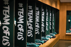 A view of Vodafone #TeamOfUs branding in the Ireland changing room 8/11/2024