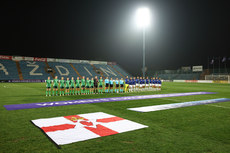 The two teams stand for the national anthems 25/10/2024