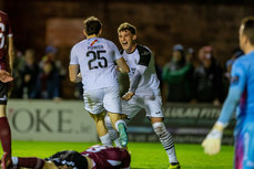 Luke Pearce congratulates goalscorer Simon Power 25/10/2024