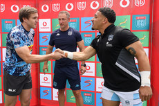 Dan du Plessis, Andrew Brace and Sione Tuipulotu at the coin toss 26/10/2024