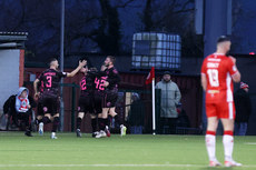 Ballymena’s Andy Scott celebrates after scoring to make it 0-1 16/11/2024