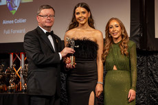 2024 PwC Camogie Soaring Stars Winner, Aimee Collier with Brian Molloy and Marie Coady 15/11/2024